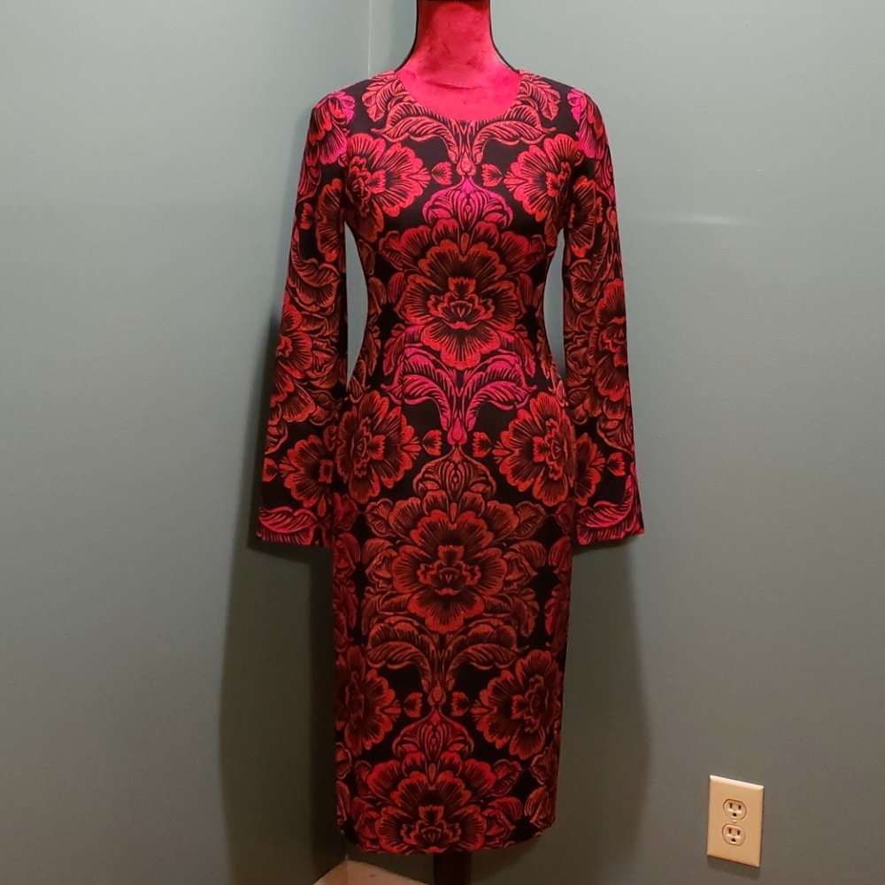 Maggy London Red and Black Floral Midi Dress